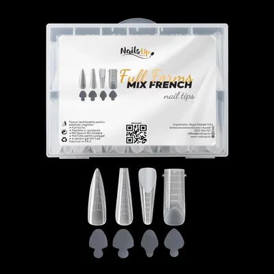 Tipsuri Reutilizabile NAILSUP Full Forms Mix French, 192 buc + 96 Stickere French