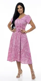 Rochie eleganta din tafta roz cu imprimeu floral