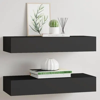 vidaXL Dulapuri de perete cu sertare 2 buc. negru 60x23,5x10 cm MDF