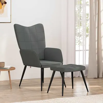 vidaXL Scaun de relaxare cu taburet, gri închis, textil