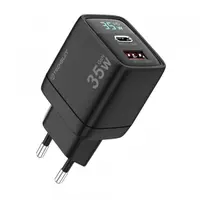 Incarcator Retea Techsuit CH3 LEDChargX Display, 35W, 3A, 1 x USB-A - 1 x USB-C, Negru