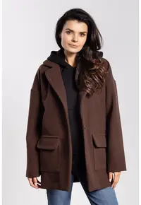 Geaca dama oversize - buzunare - confortabila - ciocolatiu - poliester si raion