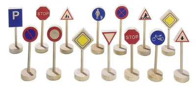 Accesorii din lemn pentru joc Goki - Indicatoare rutiere, set