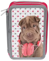 Penar școlar Paso Studio Pets - Caine cu casti, cu 3 compartimente