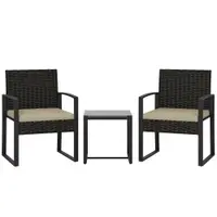 Outsunny Set de grădină din ratan PE pentru 2 persoane, masă de grădină cu 2 scaune, blat din sticlă securizată, maro | Aosom Romania