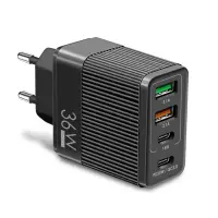 Incarcator Retea Timebox, 4 Porturi, 36W, 2 x Type-C, 2 x USB, Negru - Default Title