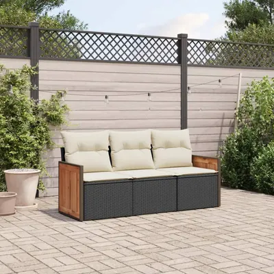 Gossi set mobilier de gradina cu perne, 3 piese, negru, poliratan