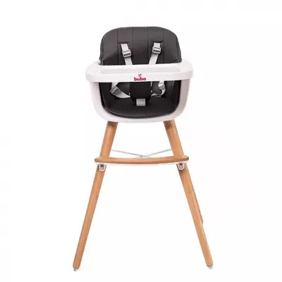 Scaun de masa pentru copii Buba Carino Black 2 in 1 din lemn de fag, suport pentru picioare, tapiterie din piele ecologica