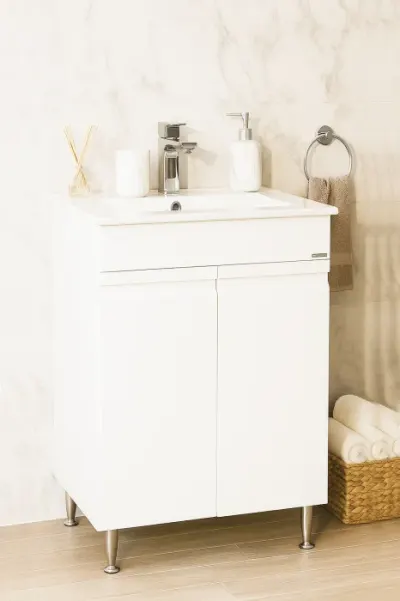 Set Baza front MDF si Lavoar seria 086, montat, 50 cm, alb