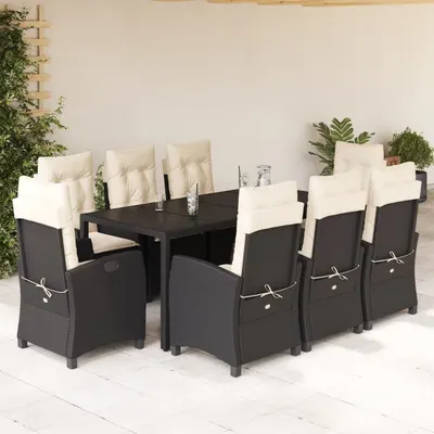 Gossi set mobilier de gradina cu perne, 9 piese, negru, poliratan