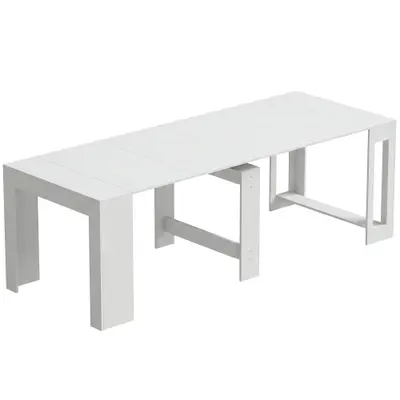 HOMCOM Masă Extensibilă Convertibilă în Consolă pentru 10 Persoane, PAL, Oțel, 240 x 90 x 78 cm, Alb | Aosom Romania