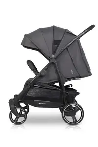 Carucior pentru gemeni Euro Cart Doblo, cu Spatar si Suport pentru picioare reglabile individual, copertina reglabila, husa calduroasa pentru picioare, frana actionata prin pedala, de la nastere pana la 22 kg, Iron
