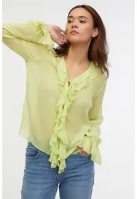 Bluza cu volane si decolteu in V - Verde lime