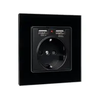 German Type Socket 16a 2xusb Glass Frame Bl+c. Box