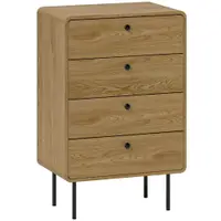 HOMCOM Comodă 4 sertare, mobilier de depozitare îngust cu picioare din oțel, colțuri rotunjite, 60 x 39 x 91,5 cm, stejar | Aosom Romania