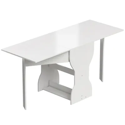 HOMCOM Masă de Bucătărie Pliabilă pentru 4 Persoane cu Raft, din Lemn, 160x60x75 cm, Alb | Aosom Romania