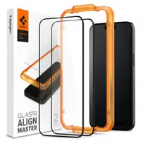 Folie de protectie Ecran Spigen GlastR Align Master pentru Apple iPhone 15 Pro, Sticla Securizata, Full Glue, Set 2 bucati, Neagra AGL06895