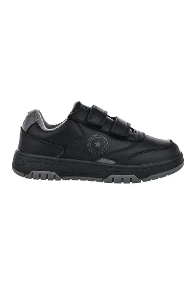 Pantofi sport cu logo si velcro - Negru/Gri inchis