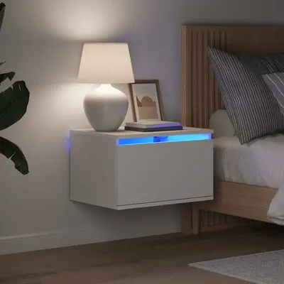 vidaXL Noptiere montate pe perete cu lumini LED, 2 buc., alb