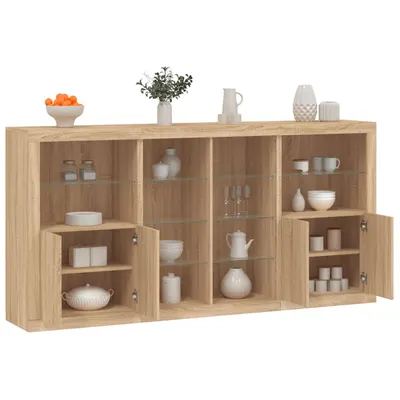 vidaXL Servantă cu lumini LED, stejar sonoma, 202x37x100 cm