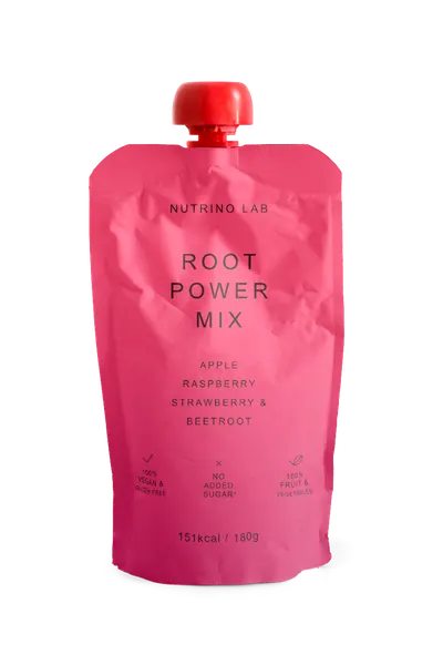 Piure pasteurizat din fructe si legume cu mere zmeura capsuni si sfecla rosie, 180g, Nutrino Lab