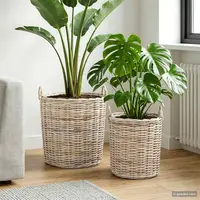 vidaXL Ghiveci coș cu depozitare 2 buc. Gri natural Ratan Kubu