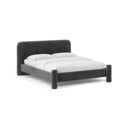 Pat matrimonial gri închis tapițat cu somieră 160x200 cm Vera – Micadoni