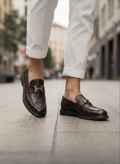 Mocasini barbati H casual maro piele eco comozi H03 N13-3