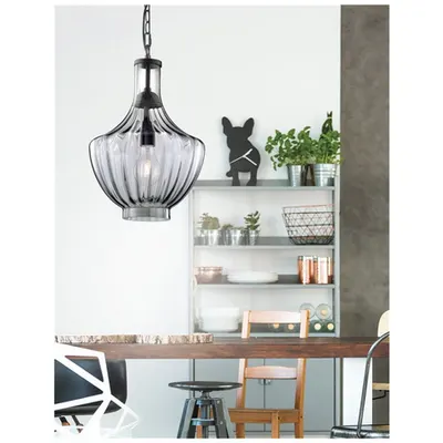 Lampa suspendata ZUCCA Albastru-Gray Handmade Sticla Negru Metal Chain E27 1x60W IP20 Fara bec