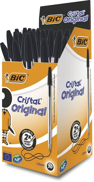 Set de pixuri BIC Cristal - 1.0 mm, negre, 50 buc