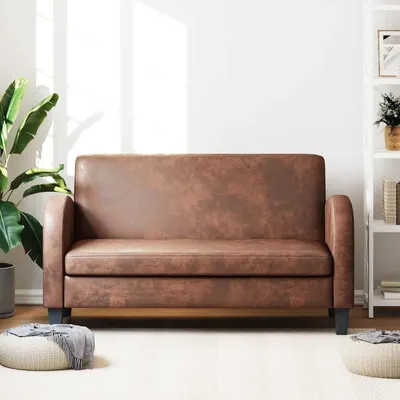 vidaXL Canapea cu 2 locuri, velur artificial, maro