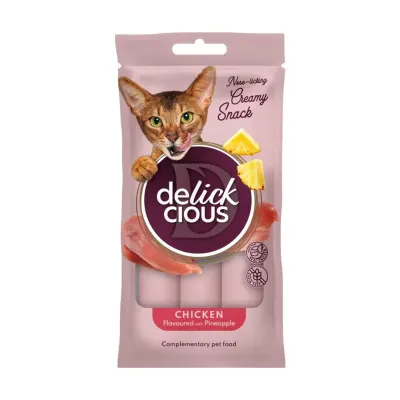 DELICKCIOUS Creamy Snack, Pui și Ananas, plic recompense pisici, 60g