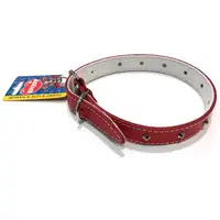Zgarda din piele, rosie, cu tinte, 18 mm x 470 mm
