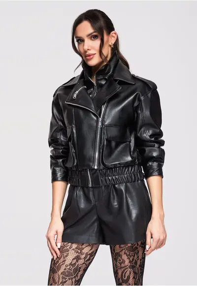 Jacheta de piele OW-JAFL-0128 - Negru