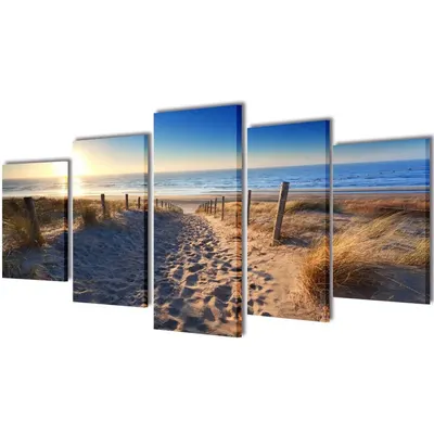 Set tablouri din panza cu imprimeu plaja cu nisip, 200x100 cm