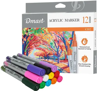 Markere acrilice Deli Dmast - 12 culori
