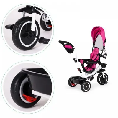 Tricicleta pentru copii Ecotoys Roz cu sezut reversibil, pentru copiii intre 6 luni, roti din spuma eva,spatar cu husa moale si centura de siguranta in 5 puncte