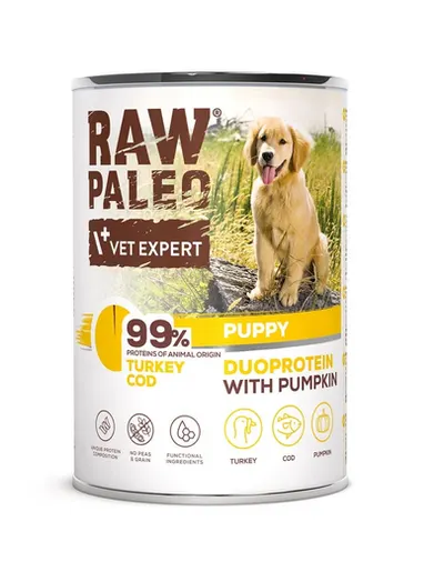 Hrana umeda RAW PALEO Turkey Cod Puppy 400g cod si curcan pentru catelusi