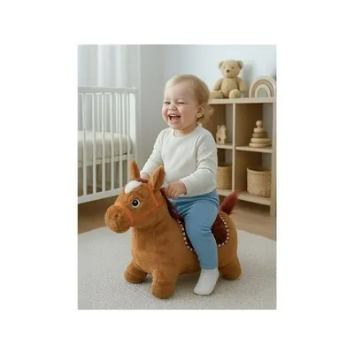 Jucarie gonflabila de plus cu sunete Baby Mix Calut Maro, husa moale detasabila, pompa inclusa, greutate suportata 70 kg, 36 luni+