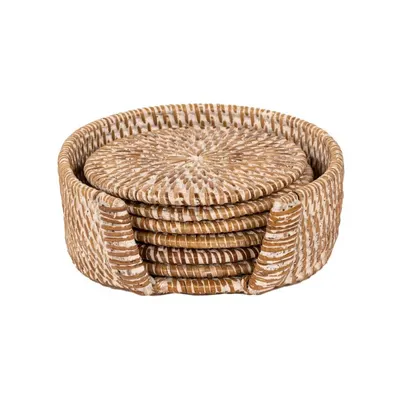 Coasters în culoare naturală deschisă cu suport 6 buc. din ratan – Tiseco Home Studio