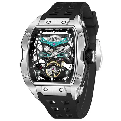 Ceas bărbătesc skeleton PAGANI DESIGN PD-YS018 - 42 mm, mecanism S X5021, safir, curea fluororubber