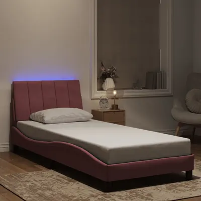 Gossi cadru de pat cu lumini led, roz, 90x190 cm, catifea