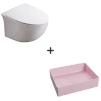 Set vas wc rimless cu capac soft close Alice plus lavoar baie dreptunghiular roz mat