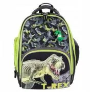 Ghiozdan St. Majewski Bambino TRex, 2 compartimente, 2 buzunare, negru cu verde