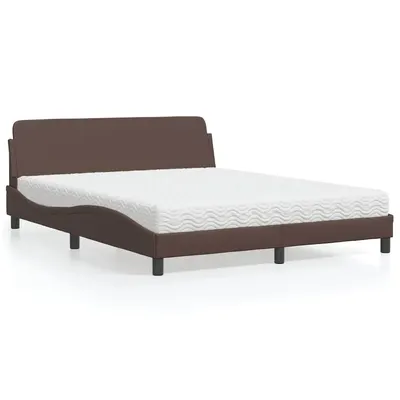 vidaXL Pat cu saltea, Dover, maro, 160x200 cm, piele ecologică