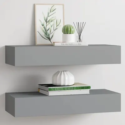 vidaXL Dulapuri de perete cu sertare, 2 buc. gri, 60x23,5x10 cm, MDF