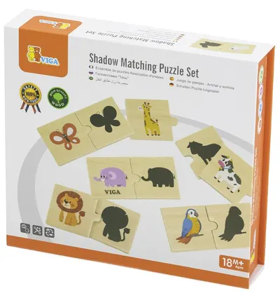 Puzzle din lemn Viga Toys - Animalele și umbrele lor