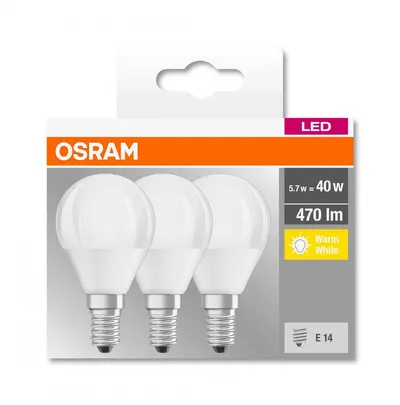 3 Becuri LED Osram Base Classic B, E14, 4.9W (40W), 470 lm, luminacalda(2700K)