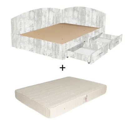 Set Pat Colt Alma, cu 2 sertare, pin antichizat + Saltea superortopedica, 160x200 cm