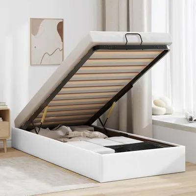vidaXL Cadru de pat otoman fără saltea Alb 90x190 cm piele artificială
